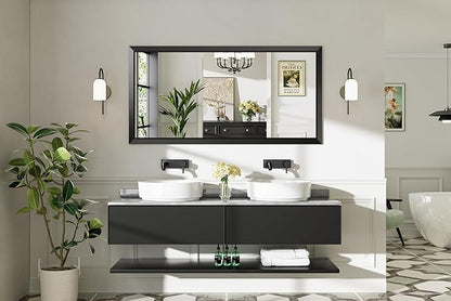 Briivue 60x30 Inch Black Bathroom Mirror for Wall, Thick Metal Framed Rectangle Mirrors for Over Sink, Bedroom, Living Room, Entryway, Anti-Rust, HD Tempered Glass