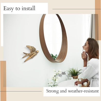 Kathfly 1 Pcs Vintage Bird Wall Sculpture Decor Art 4.7 Inch Antique 3D Sculpted Hanging Bird Resin Wall Art Golden Brass Floating Ornament for Living Room Garden Outdoor, Gift for Couple Housewarming