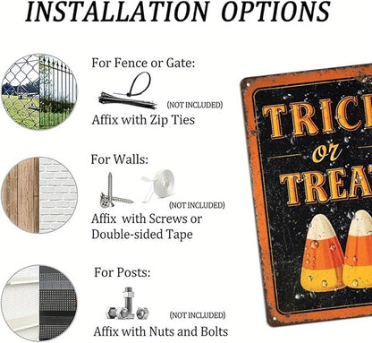 Trick or Treat Halloween Metal Tin Sign Vintage Rustic Wall Decor for Home Kitchen Entryway Farmhouse Decorative Signs Poster 8x12 Inch