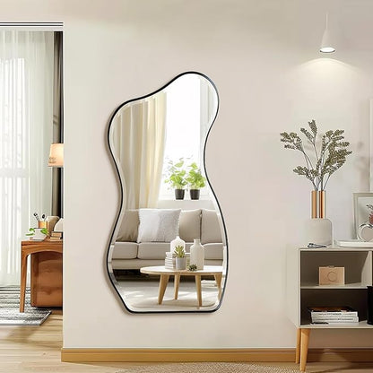 POZINO Irregular Beveled Mirror, 53"x25" Large Asymmetrical Aesthetic Wall Mirror with Metal Frame, Modern Premium Organic Shaped Mirrors for Living Room Bedroom Hallway Entryway, Leaning/Wall-Mount