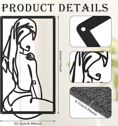 Peryiter 3 Pcs Modern Minimalist Wall Decor Abstract Metal Wall Art Metal Line Art Woman Body Artwork for Bedroom Bathroom Living Room(Black)