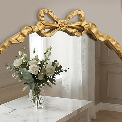 Besdomus Gold Full Length Mirror: 21"x56" Modern Bow Arched Floor Full Body Long Beaded Mirror - Baroque Traditional Ornate for Entryway/Cloakroom/Bedroom/Hallway - Ideal for Fashion Conscious Women