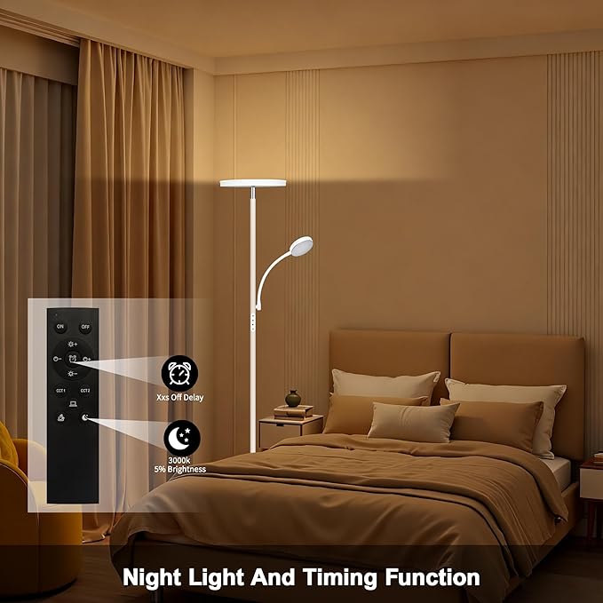 Floor Lamp-42W/4200LM Super Bright Floor Lamp,Dimmable 2-in-1 LED Floor Lamp for Bedroom,Torchiere Floor Lamps with Remote & Touch Control,69" Tall Standing Lamp for Living Room,Office,Reading,White