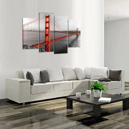 KREATIVE ARTS Canvas Print Beautiful Golden Gate Bridge San Francisco California Black White Red Wall Art Home Decoration Picture Framed 4 panel Ready to Hang
