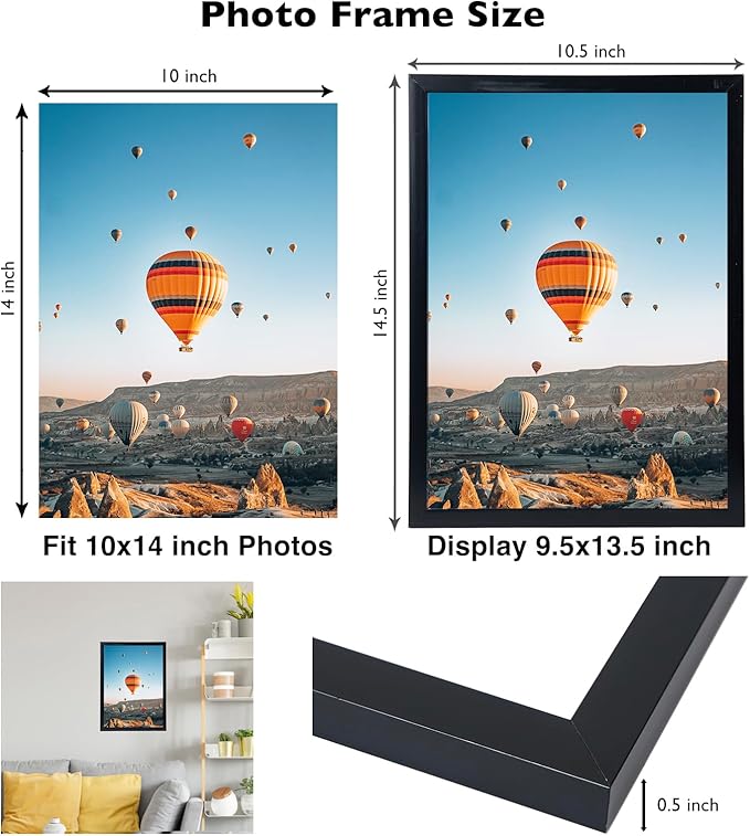 JCJMY 10x14 Picture Frame Set of 6 Black for 30 x 40cm Diamond Painting Art, Wall Mounting Horizontally or Vertically, 10 x 14 Wall Gallery Poster Photo Frame with Durable Shatter Resistant