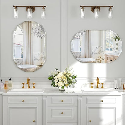 30x22 Inch Beveled Oval Bathroom Mirror, Frameless Copper-Free Silver Mirror, Modern Vanity Mirror, Decorative Wall Mirrors Over Sink for Restroom, Bedroom, Living Room, Bathroom, Entryway