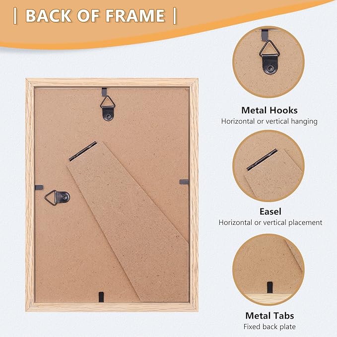 5x7 Picture Frame, OAK Wood Photo Frame with Perspex Glass for Vertical or Horizontal Tabletop Wall Display for Photos, Paintings, Posters, Artwork, Birthday Christmas Gift, Set of 3