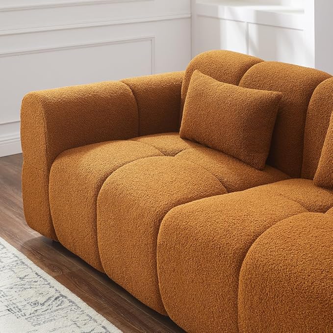 80" Modern Sofa Couch, Comfy Deep Seat Lambswool Cloud Sofa, Upholstered 3-Seater Boucle Couch, Oversized Loveseat for Living Room, Bedroom, Office, Apartment(Coffee)