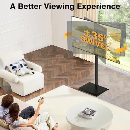 TVON Universal Floor TV Stand with Mount for Most 32-65 Inch TVs up to 88lbs, Height Adjustable TV Floor Stand with Wood Base for Space Saving, Tall Floor TV Stand for Bedroom, Corner & Living Room