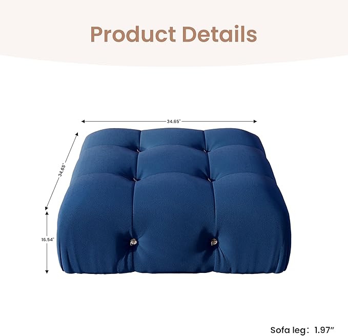 Modular Sectional Couches for Living Room, Modern Luxury Velvet Bubble Couch with Reversible Chaise Ottoman, Deep Seat Cloud Sectional Sofa (Ottoman, Blue)