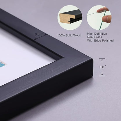 12x12 Picture Frame Set of 2 Made of Solid Wood Photo Frame with Real Glass for Pictures 8x8 with Mat or 12x12 Without Mat,Wall Mount or Tabletop Gallery Photo Frames in Black