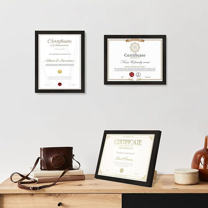 Hongkee 8.5x11 Diploma Frame with Tempered Glass, Multi Certificate 8.5 by 11 Photo Frame Bulk for Wall or Tabletop Display(Black, 3 Pack)