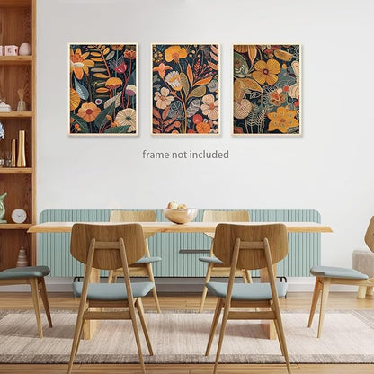 TBKHUDBI Burnt Orange Floral Canvas Wall Art,Mid Century Modern Wall Decor,Boho Terracotta Flower Picture Prints Poster Painting Artwork Set Of 3 For Living Room Bedroom Office 16x24 Unframed
