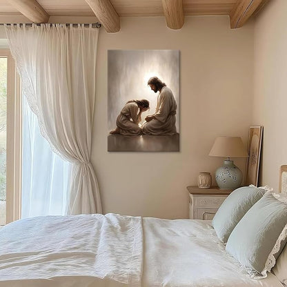 Jesus and Woman Canvas Wall Art Christian Repentance and Forgiveness Painting picture Wall Decor religion Bible Stories Poster Print Artwork for Church LDS bedroom Living Home Decor 24x36 in Canvas