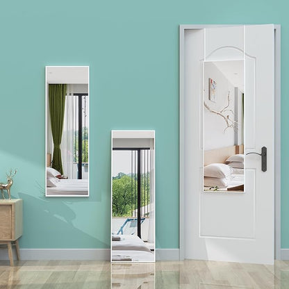 ANYHI Over The Door Mirror, 42"x14" Full Length Mirror for Wall Mirror, 2 Hooks, Aluminum Frame, for Bedromm Bathroom, White