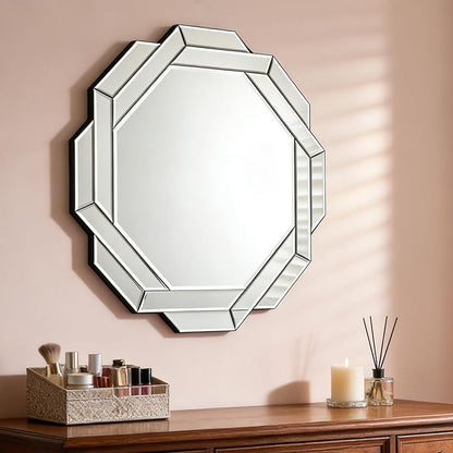 Modern Luxury Decorative Mirror with Beveled Edge,23.6" Octagon Wall Mirror, HD 1:1 Real Reflection, Shatterproof & Velvet Backed, Decor Mirror for Bathroom Living Room Entryway Bedroom ﻿