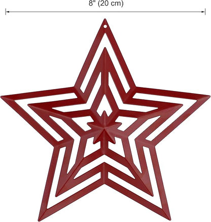 CVHOMEDECO. Primitives Rustic Antique Vintage Gifts Cut-Outs Metal Barn Star for Wall/Wreath/Door Decor, 8-Inch, Set of 3.(Red)
