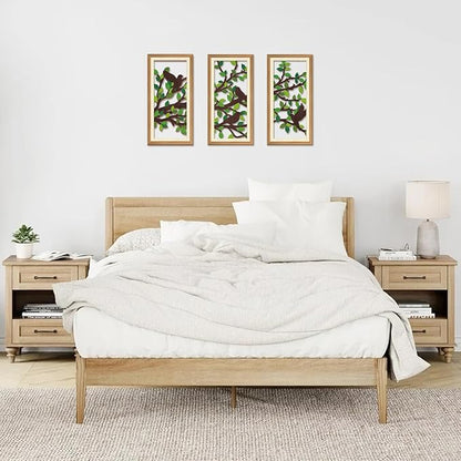 IARTTOP 3 Pcs Nature Silhouette Wall Art Set Green Leaf Botanical Wall Decor Bird on Branch Art Prints Rustic Farmhouse Wood-Look Art Decor for Living Room Bedroom Office 8x16 Inch