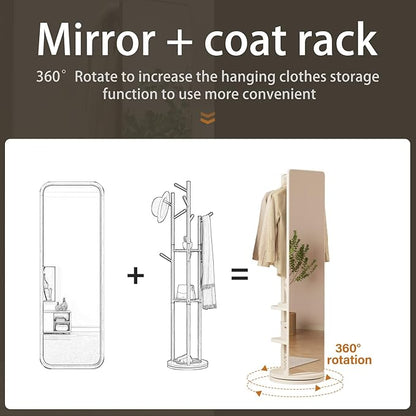 WoodsWhisper Full Length Mirror Coat Rack Solid Wood Floor Mirror 66"x12" Full Length Mirror with Stand Long Mirrors for Bedroom,Living Room (White, 66" Lx12 W)