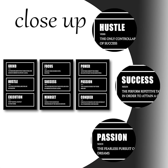 Motivational Wall Art 3 Pieces Black Canvas Posters Prints Inspiring Entrepreneur Quotes Framed Art Wall Decor Inspirational Quotes Wall Art Office Workplace Decoration Ready to Hang [48''W x 24''H]