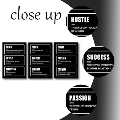 Motivational Wall Art 3 Pieces Black Canvas Posters Prints Inspiring Entrepreneur Quotes Framed Art Wall Decor Inspirational Quotes Wall Art Office Workplace Decoration Ready to Hang [48''W x 24''H]