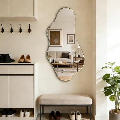 Irregular Mirror, 40"x18" Asymmetrical Wall Mirror with Gold Metal Frame, Odd Shaped Mirror, Modern Abstract Mirrors for Living Room Bedroom Hallway Entryway, Horizontal or Vertical Hanging