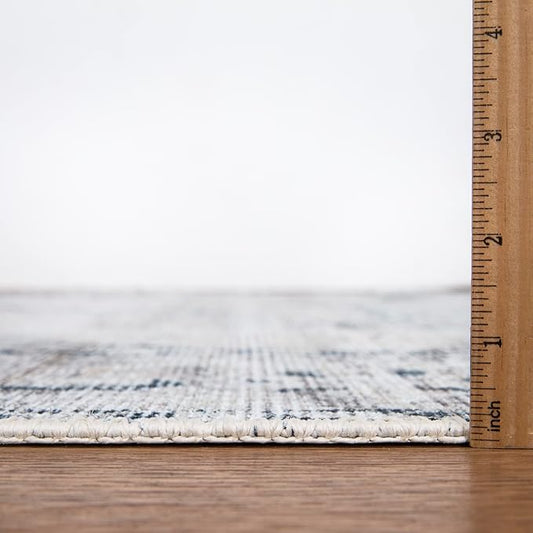 Bloom Rugs Washable Non-Slip 12 ft Runner - Teal/Beige Traditional Runner for Entryway, Hallway, Bathroom, and Kitchen - Exact Size: 2.5' x 12'