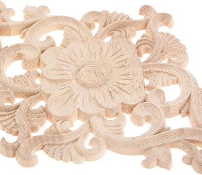 Wood Carved Appliques, 2Pcs Wooden Decorative Onlays, MUXSAM Unpainted Furniture Center Decals for Cabinet Dresser Bed Door Wall Wardrobe Ceiling Decoration Home DIY Project, 21x15cm/8.27"x5.9"