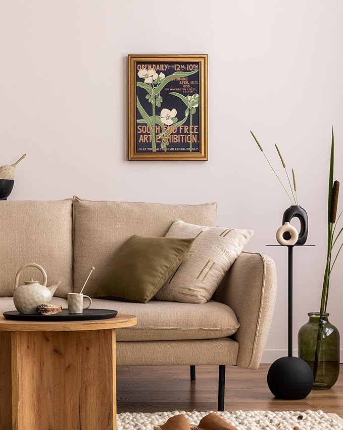 VIYYIEA Vintage Nouveau Historical Wall Art Decor for Living Room Study, Aesthetic Botanical Floral Tradescantia Exhibition Poster Pictures,12x16inch,Gold Framed Canvas Prints Paintings