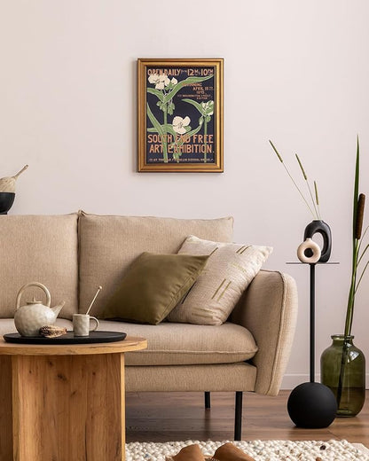 VIYYIEA Vintage Nouveau Historical Wall Art Decor for Living Room Study, Aesthetic Botanical Floral Tradescantia Exhibition Poster Pictures,12x16inch,Gold Framed Canvas Prints Paintings