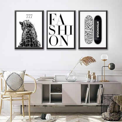 SUOLIUKJYS 3Pcs Trendy Leopard Wall Art Black White Cheetah Wall Decor Fashion Aesthetic Canvas Posters Preppy Stockholm Prints Stylish Cheetah Pictures Y2k Painting For Bedroom 16X24 Inch Unframed