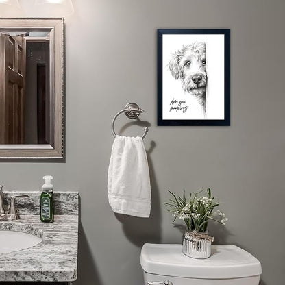 Gongyuanyihao Arts Funny Dog Bathroom Wall Art with Black Frame, Are You Pooping Sign for Farmhouse Restroom Decor, Rustic Humorous Canvas Print Painting Ready to Hang 16"x20"