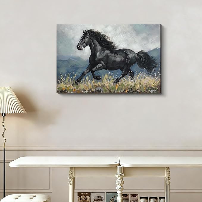 DRLWGTY Farmhouse Rustic Horse Canvas Wall Art, Rustic Animal Picture Prints, Vintage Wall Decor for Living Room Bedroom Kitchen Bathroom Office