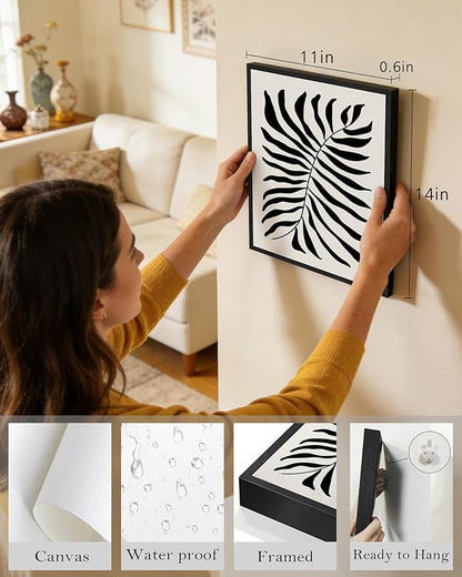 KUVIOKE Black Abstract Framed Wall Art Boho Room Decor Set of 6 Minimalist Geometric Line Art Bohemian Mid Century Modern Prints for Bedroom Living Room 11x14in (Black Framed)