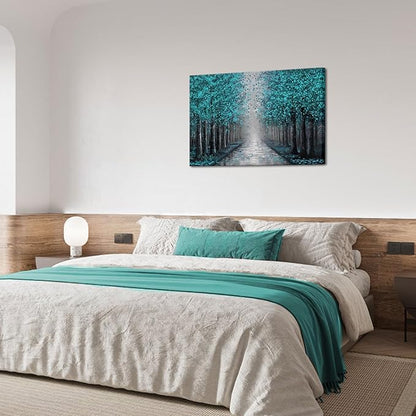 NutArtPic Forest Path Wall Art Teal Grey Canvas Forest Tree Artwork Paintings Wall Decor Fantasy Tree Picture Prints Wall Decoration 24''x36''