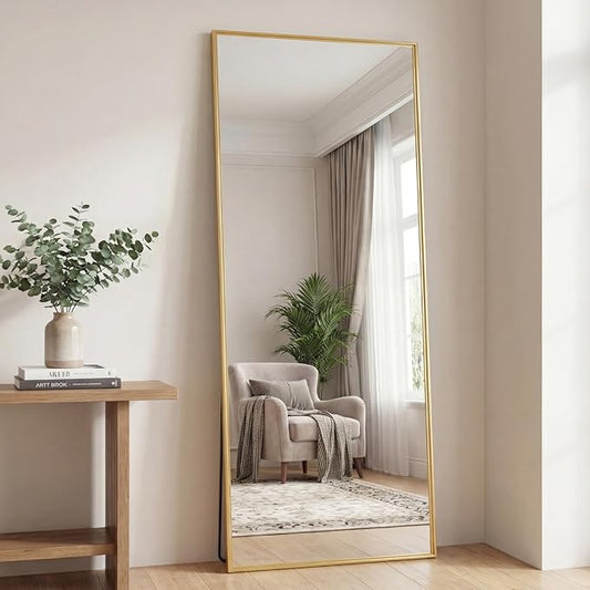 DUMOS Full Length Mirror 26"x 68" for Bedroom, Full Body Mirror with Stand, Hanging or Leaning for Wall, Aluminum Alloy Thin Frame Floor Standing for Living Room, Long, Gold