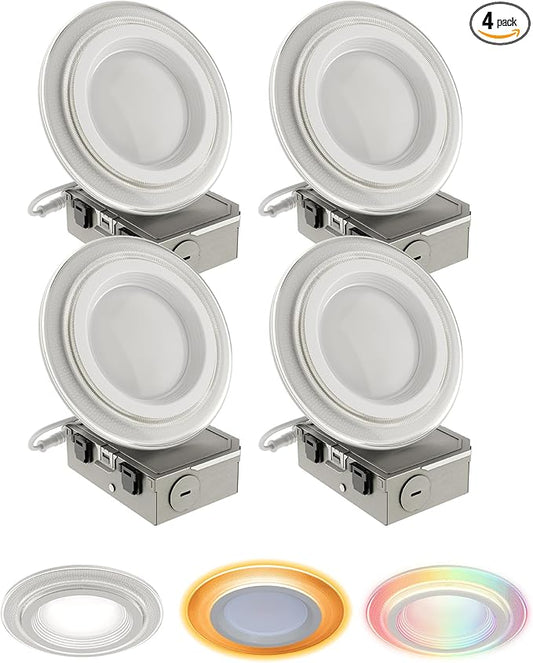HALO 4 in Dual Zone Smart Wi-Fi Canless LED Ceiling Light Fixture 4-Pack Connected by WiZ Pro, Dimmable, Full Color, SpaceSense Motion Detection - RLWZDZC4-4PK