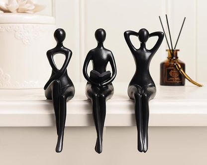 Quoowiit Black Thinker Statue Book Shelf Decor, Minimalist Modern Home Decor Collectable Figurines Office Desk Unique Coffee Table Decorations for Living Room 3 Piece