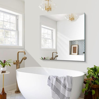 CILIBER Frameless Mirror, 42x42 Square Bathroom Mirrors for Wall, Large Frameless Vanity Mirror Over Sink with Polished Edge, 3mm Tempered Glass, Decorative for Bathroom, Bedroom and Living Room