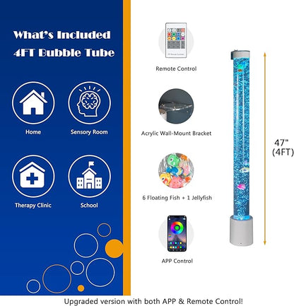 Bubble Tube Floor Lamp – Works with Various Controllers, Color-Changing Aquarium Mood Light for Visual Stimulation & Relaxation in Home, Sensory Rooms & Therapy Clinics (4FT Bubble Lamp)
