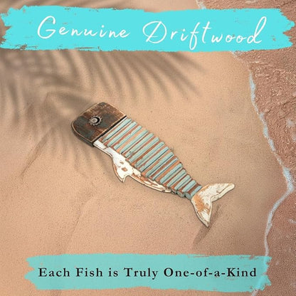 Driftwood Fish Nautical Wall Decor - Handmade Wooden Rustic Coastal Wall Art for Living Room, Bedroom, Office, Bathroom - Ocean Beach Decoration (Wally)