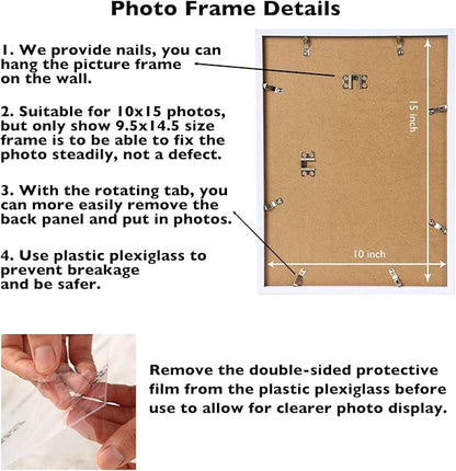 JCJMY 10x15 White Picture Frame Set of 6, Horizontal and Vertical Formats for Wall Hanging, 10 x 15 Wall Gallery Poster Photo Frames with Shatter Resistant Plexiglass, 6 Pack, White