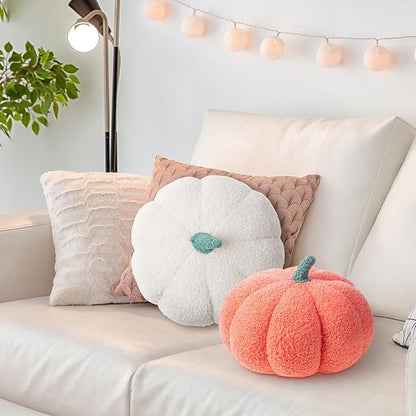 Kajaia 1 Pcs Simulated Pumpkin Plush Pillow 11 x 9.5 Inch 3D Cushion Fall Decorations Stuffed Throw Pillows Toy for Fall Halloween Thanksgiving Bedroom Sofa Couch Supplies (Pink)