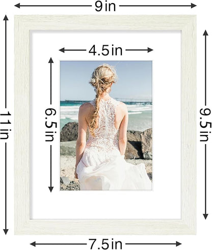 Vittanly 8x10 Picture Frames Set of 9, Shatter Resistant Plexiglass, Display 5x7 Pictures with Mat or 8x10 without Mat, Photo Frames for Wall or Tabletop, Engineered Wood, Whitemist