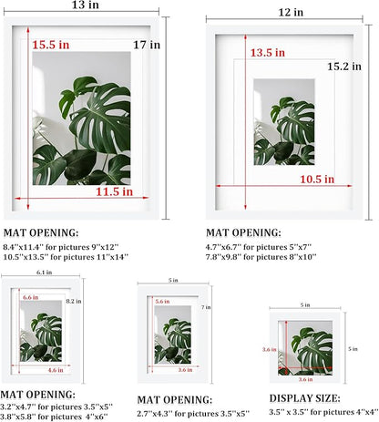 Egofine Picture Frame Set 10 Pack, Picture Frames Collage Wall Decor with Two 12x16,Two 11x14,Two 5x7,Two 4x6,Two 4x4 for Wall and Tabletop, Made of Solid Wood, Covered by Plexiglass, White