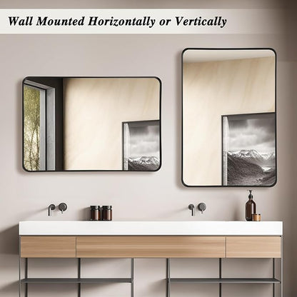 Anpark Wall Mirror 22" x 30" for Bathroom Black Metal Deep Frame Mirror for Wall Decorative Rectangular Round Corner Wall Mounted Vanity Mirror for Bedroom Entryway Living Room Wall Decor