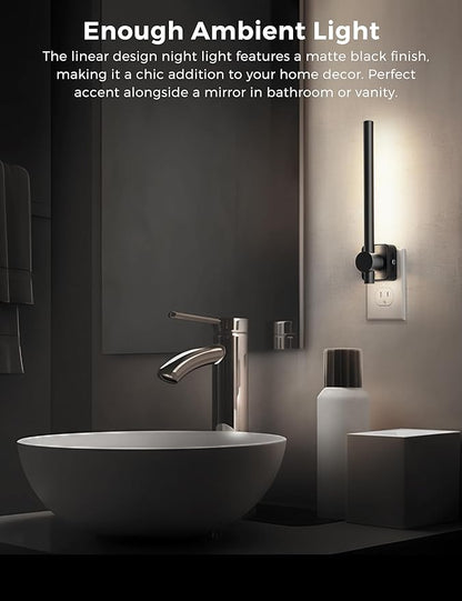 L LOHAS LED Night Light, 2 Pack Dimmable Night Lights Plug into Wall 0-200LM, Dusk to Dawn Sensor, 2W Bathroom Night Lights, Daylight 5000K, Modern Black Plug in Nightlight for Mirror Restroom