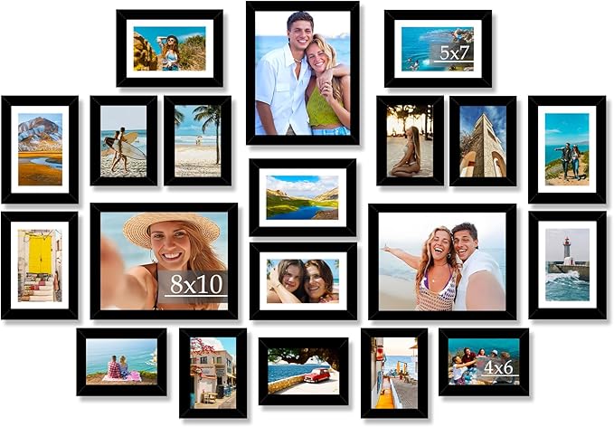 20 Packs Picture Frames Collage Wall Decor for Wall Hanging or Tabletop Display, Gallery Wall Frame Set for Family, Multi Sizes Photo Frames Collage Including 3Pcs 8x10, 8Pcs 5x7, 9Pcs 4x6, Black