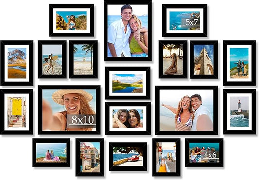 20 Packs Picture Frames Collage Wall Decor for Wall Hanging or Tabletop Display, Gallery Wall Frame Set for Family, Multi Sizes Photo Frames Collage Including 3Pcs 8x10, 8Pcs 5x7, 9Pcs 4x6, Black