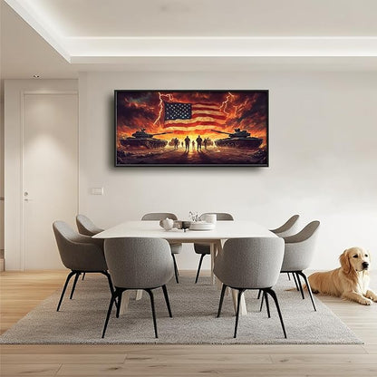 Soldiers Large Wall Art for Living Room Patriotic American Flag Framed Canvas Decor Military Army Veteran Prints Painting Pictures Extra Large Modern Independence Day Artwork for Bedroom Home 30"x60"